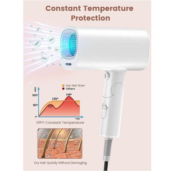 NEW FUNWIND 1875W PROFESSIONAL IONIC HAIR DRYER WITH FOLDABLE HANDLE-TRAVEL - Picture 10 of 15